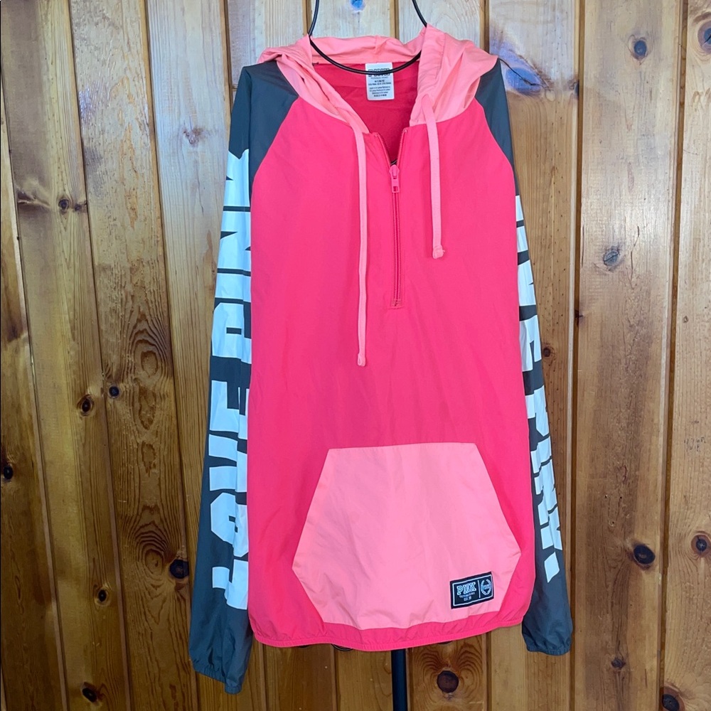 PINK Victoria's Secret Coral and Hot Pink Jacket windbreaker jacket MD/LG rain